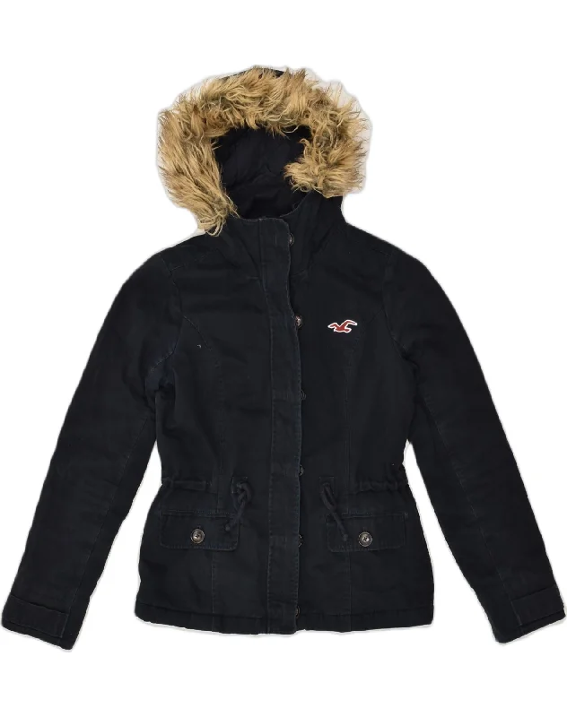 HOLLISTER Womens Utility Hooded Windbreaker Jacket UK 14 Medium Navy Blue Nylon Fabric Polyester Fabric Spandex Fabric