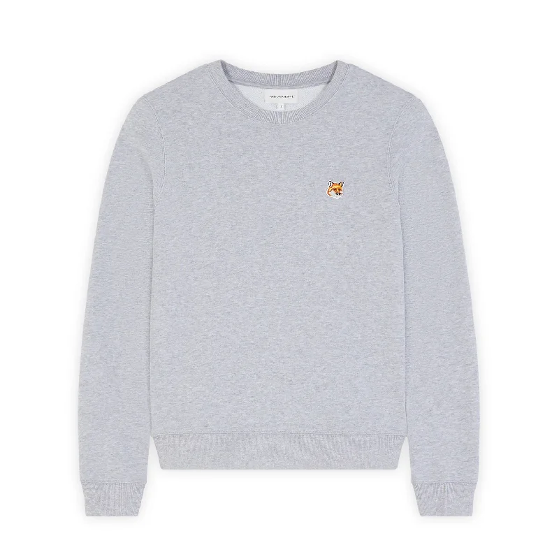 Women's Fox Head Patch Regular Sweatshirt Light Grey Melange Cotton Hoodie Fleece Lining Warmth Women's Fox Head Patch Regular Sweatshirt Light Grey Melange Cotton Hoodie Fleece Lining Warmth