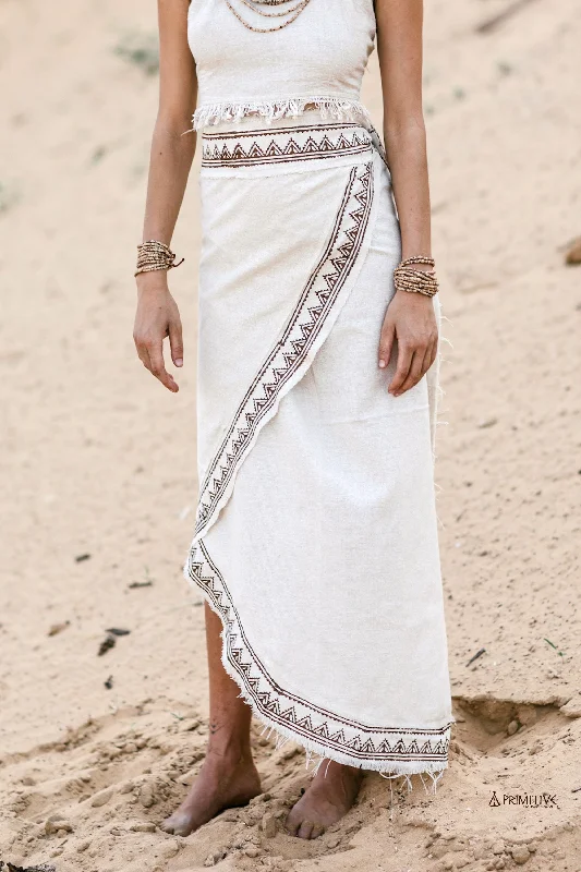 Arrows Wrap Skirt >> Hand Block Print >> Handwoven Raw Silk velvet skirt plush