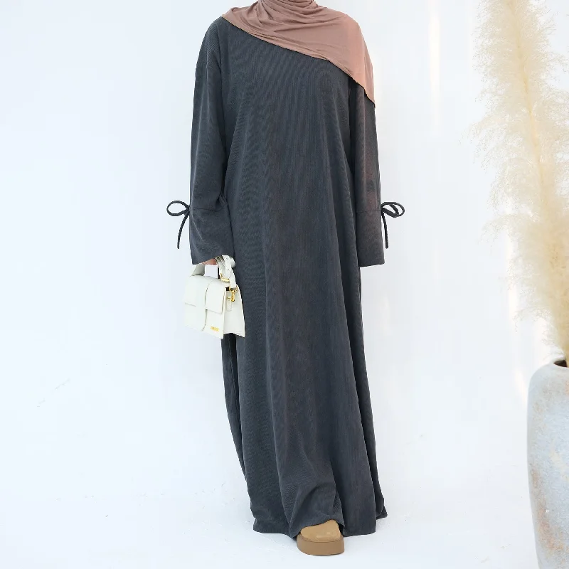 Tara Corduroy Abaya Dress - Gray Tunics Cozy comfortable