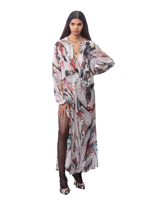 Chiffon Printed Dress With Ruffle Detail Casual Short Summer