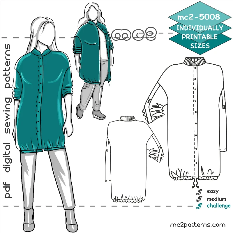 Bomber-style Long Jacket with NO-lining Cardigan Sweater Pullover