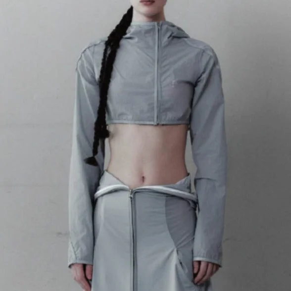 Hoodie bolero maxi 2-piece bolero grey Hooded Sweatshirt Casual Wear Street Style