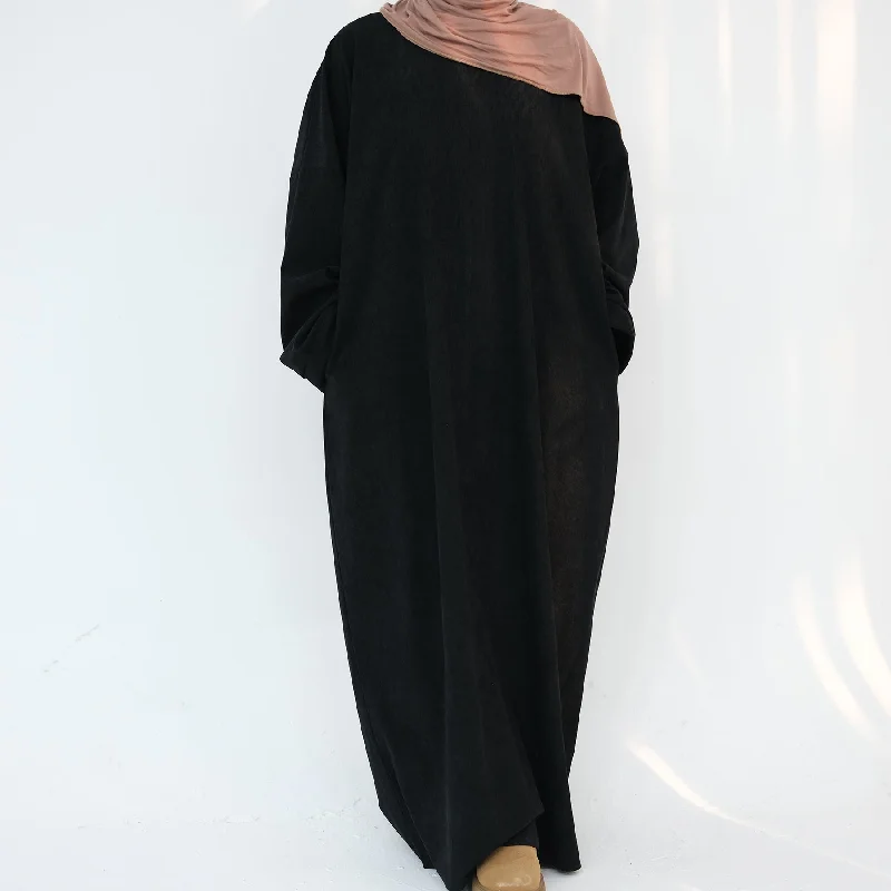 Annan Corduroy Abaya Dress - Black Tunics Designer luxury