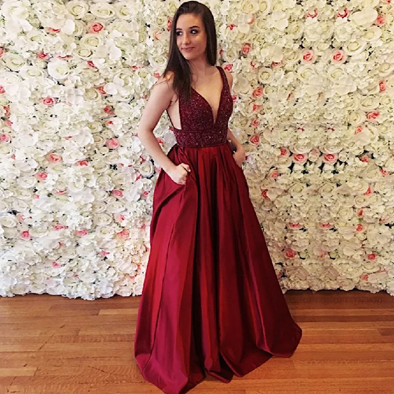 Charming Satin A-Line Prom Dresses, Beaded Backless Floor-Length Prom Dresses Online, KX273 Tunic Top Casual