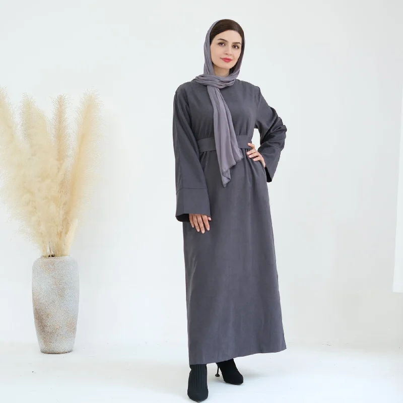 Liliana Cold Weather Abaya Dress - Gray Tunics Mesh breathable