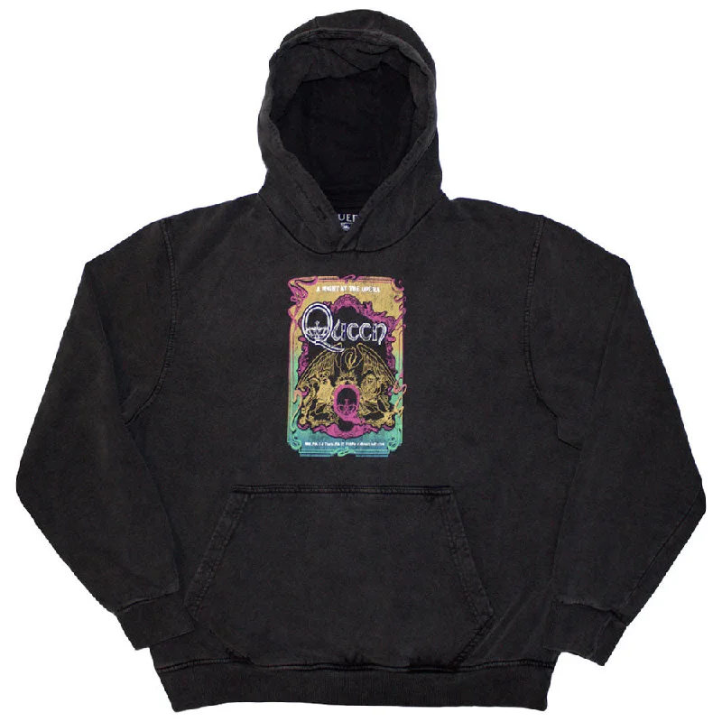 Queen Unisex Stone Wash Hoodie - A Night at the Opera Tour '76 - Official Licensed Design Hoodie with Pastel Soft Subtle Queen Unisex Stone Wash Hoodie - A Night at the Opera Tour '76 - Official Licensed Design Hoodie with Pastel Soft Subtle