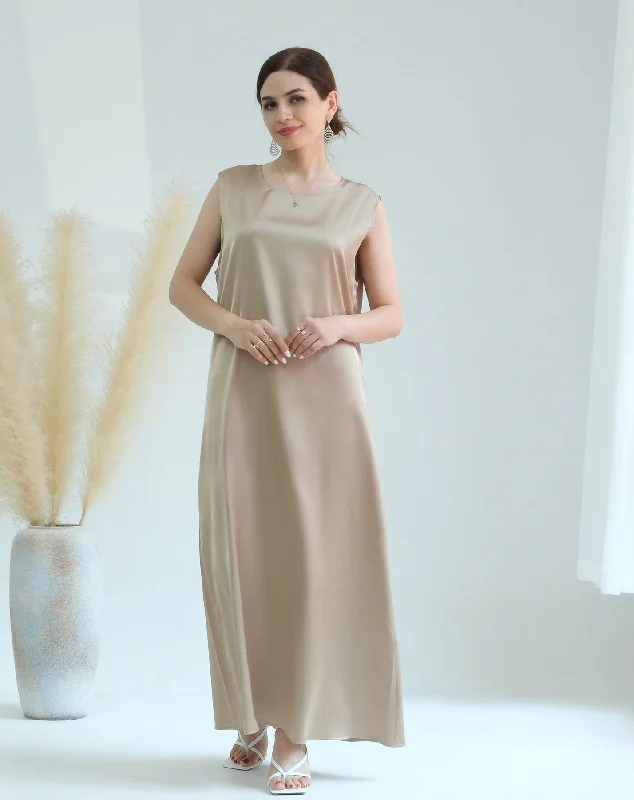 Satin Slip Dress - Beige Casual Short Summer