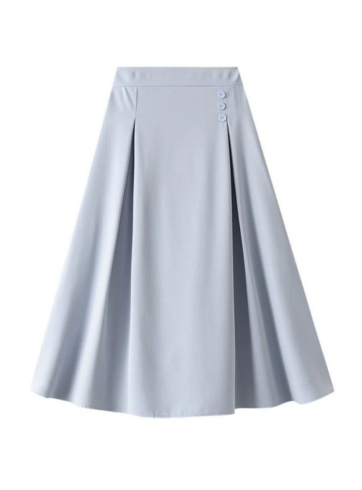 A-line Three-button High Waist Slim Skirt silk skirt lustrous