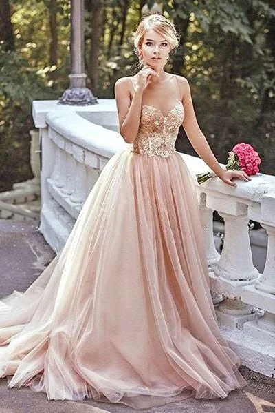 Gold Sequin A line Evening Prom Dresses, Long Tulle Party Prom Dress, Custom Long Prom Dresses, Cheap Formal Prom Dresses, 17051 Pencil Office Professional