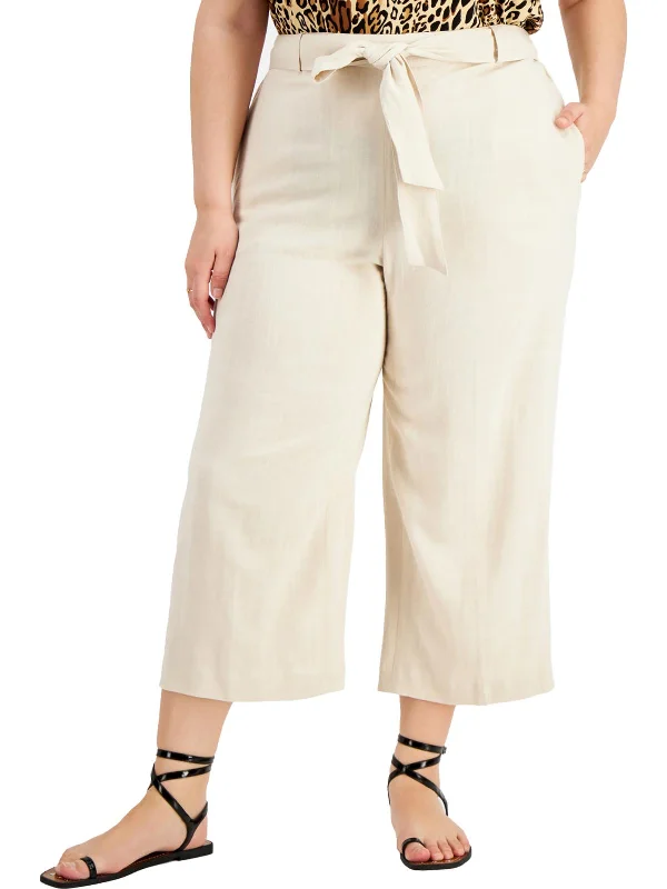 Womens Linen Blend Relaxed Fit Capri Pants Slim Fit Casual Pants