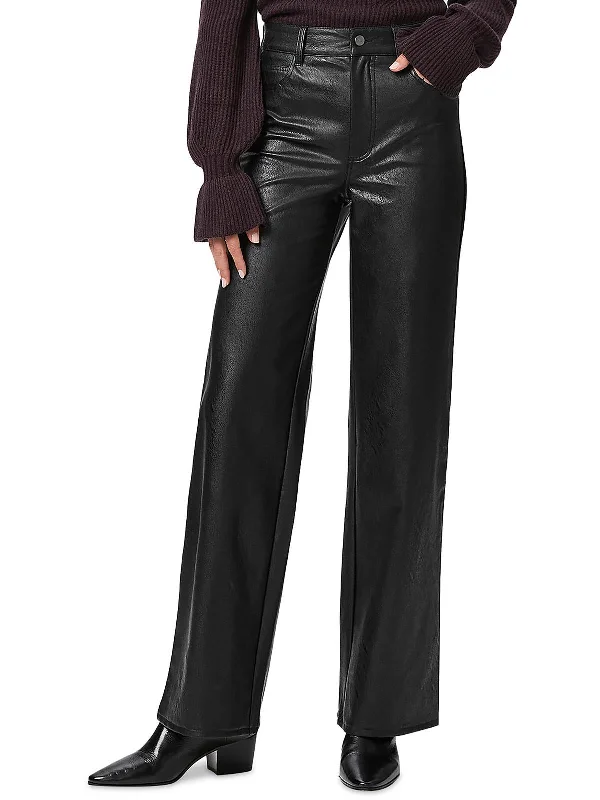 Sasha Womens Faux Leather High-Rise Wide Leg Pants Relaxed High-Waist Trousers