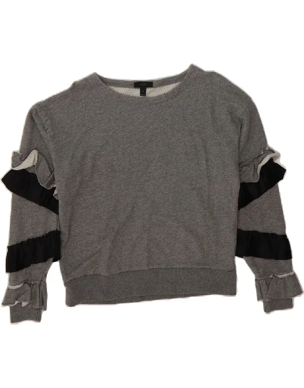 J. CREW Womens Sweatshirt Jumper UK 14 Medium Grey Cotton Hoodie with Hem Patch Decorative Personalized