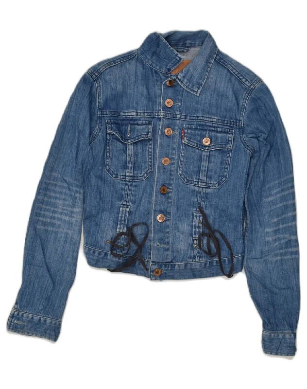 LEVI'S Womens Denim Jacket UK 8 Small Navy Blue Cotton Striped Jacket Polka Dot Jacket Floral Jacket