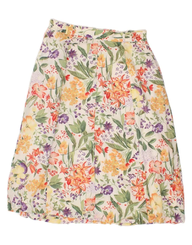 VINTAGE Womens A-Line Skirt IT 42 Medium W32 Multicoloured Floral Viscose satin skirt smooth