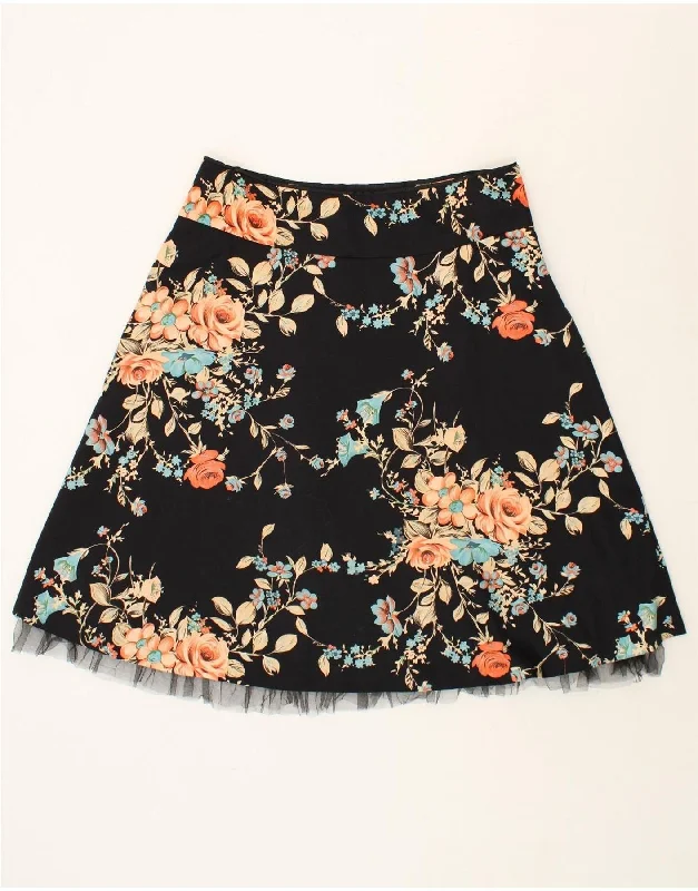 COAST Womens A-Line Skirt UK 16 Large W36  Black Floral Cotton velvet skirt rich