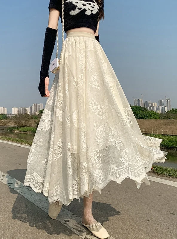 Lace Palace Big Swing Gauze Skirt linen skirt relaxed
