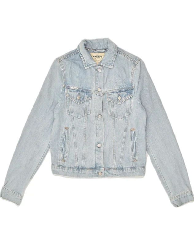 PULL & BEAR Womens Crop Denim Jacket UK 10 Small Blue Cotton Denim Jacket Leather Jacket Suede Jacket