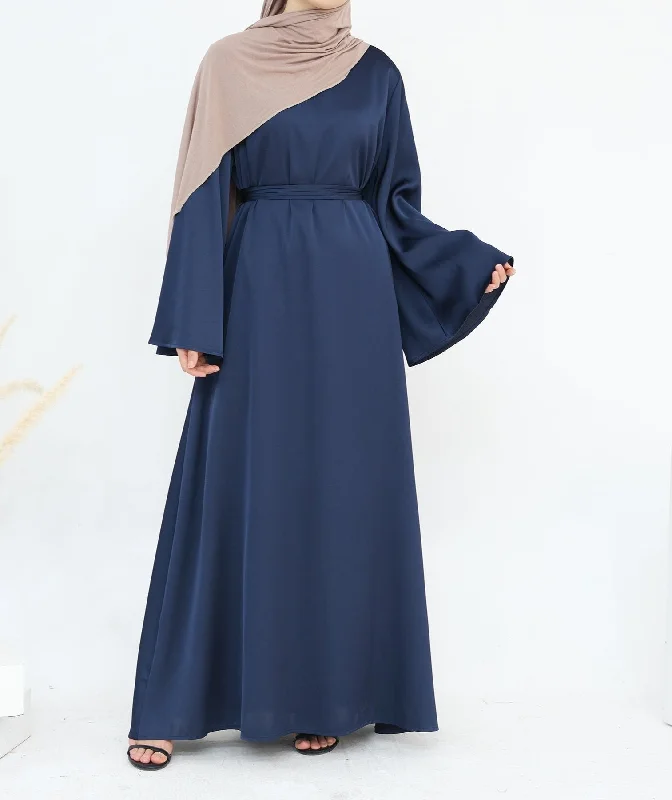 Calista Trumpet Sleeves Satin Dress - Denim Tunics Fall fleece
