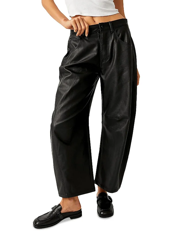 Lucky You Womens Faux Leather Tapered Wide Leg Pants Fashionable Tapered Leg Pants