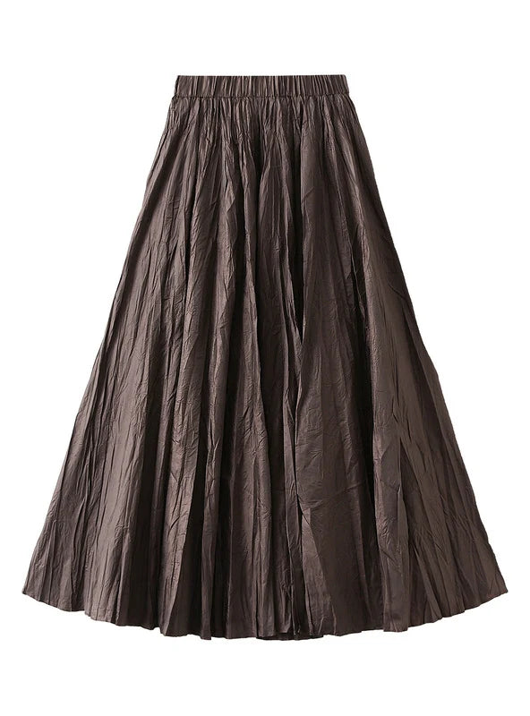 Women Elatic Waist Pleats Skirt flowy skirt hem