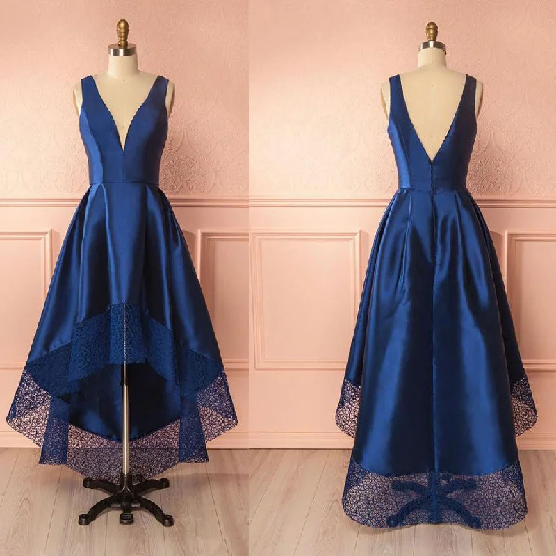 Long Prom Dresses, Satin Prom Dresses, Sleeveless Prom Dresses, A-Line Evening Dresses, V-Back Prom Dress, High-Low Prom Dress, V-Neck Prom Dress, LB0620 Tunics Ceremony elegant