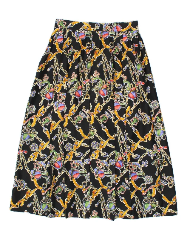 JOHN BENTLEY Womens Graphic A-Line Skirt UK 12 Medium W28 Black Polyester silk skirt smooth JOHN BENTLEY Womens Graphic A-Line Skirt UK 12 Medium W28 Black Polyester silk skirt smooth