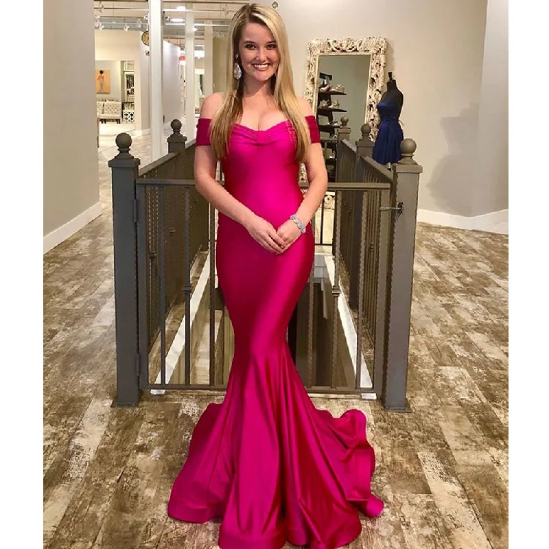 Long Off Shoulder Mermaid Prom Dresses, Backless Soft Satin Sexy Prom Dresses, KX1458 Tunics Versatile functional