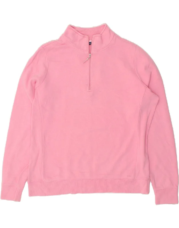 IZOD Womens Oversized Zip Neck Sweatshirt Jumper UK 16 Large Pink Cotton Hoodie with Lace Feminine Delicate