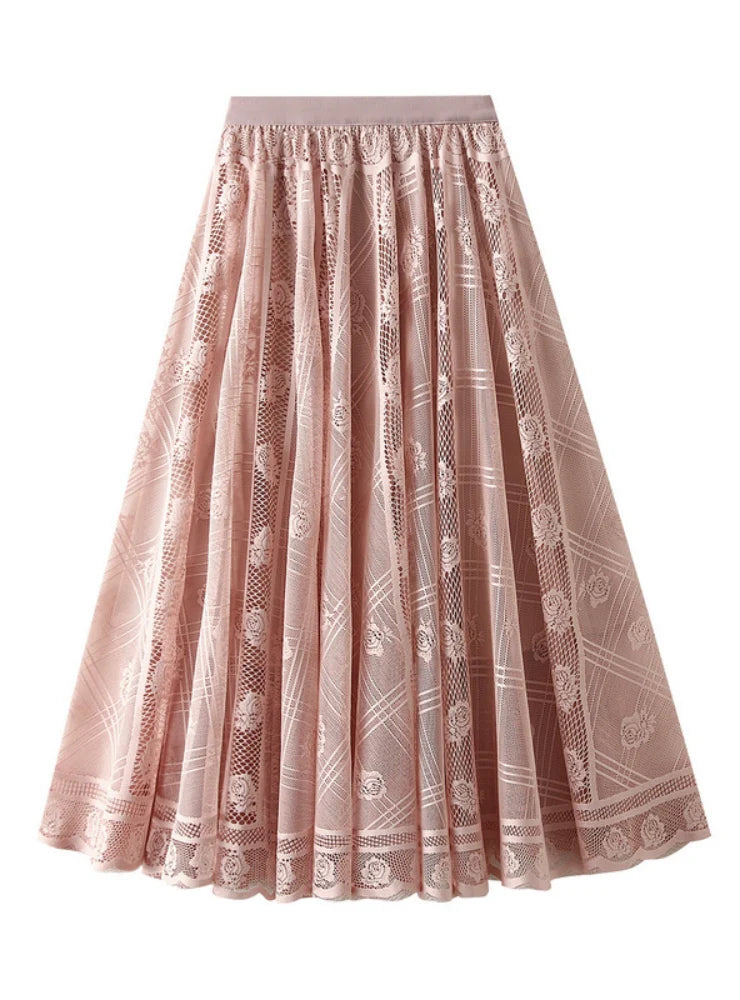 Women Pleated Mesh Lace Skirt chiffon skirt airy