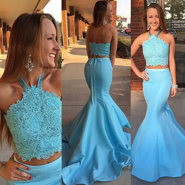 Blue Two Pieces Mermaid Evening Prom Dresses, Sexy Halter Long Party Prom Dress, Custom Long Prom Dresses, Cheap Formal Prom Dresses, 17049 Maxi Flowy Bohemian
