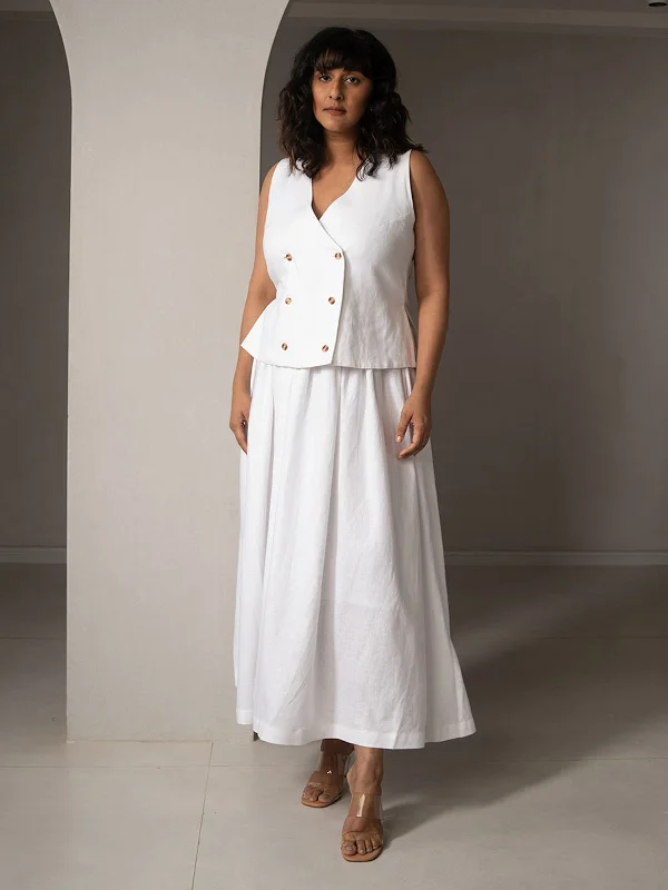 Amal Linen Vest-Skirt Set White velvet skirt plush