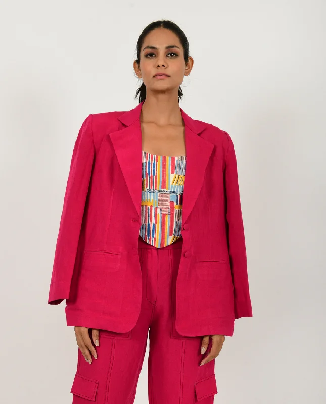 VIVA MAGENTA LINEN JACKET Welt Pockets Slit Pockets Flap Pockets