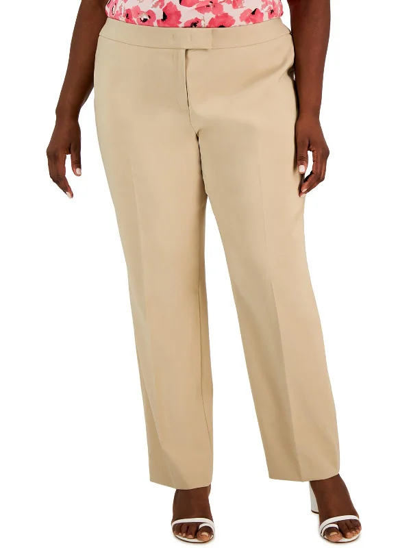 Plus Womens High Rise Khaki Straight Leg Pants Fashionable Sporty Pants