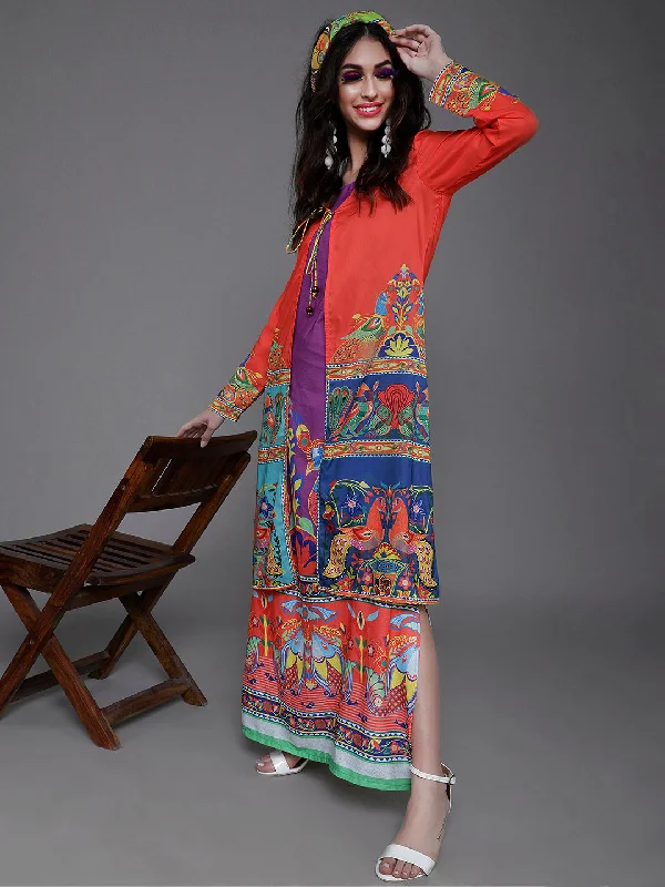 Women's Orange & Blue Abstract Print Jacket - Aks Mesh Jacket Canvas Jacket Denim Jacket