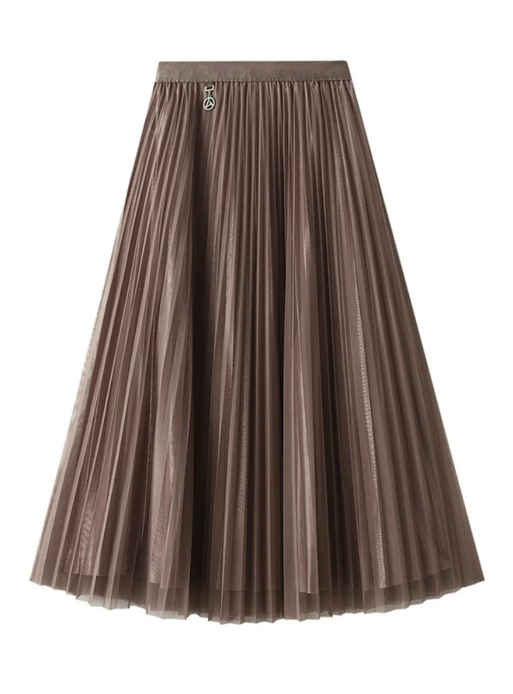 Metal Buckle Pleated Yarn Skirt denim skirt fashionable