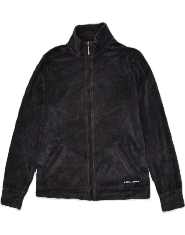 CHAMPION Womens Fleece Jacket UK 14 Medium Black Cotton Cotton Jacket Linen Jacket Terry Jacket