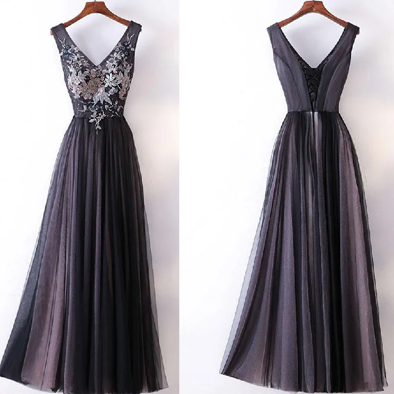 V-Neck Prom Dress, Tulle A-Line Prom Dress, Applique Prom Dress, LB0713 Square Neckline Feminine