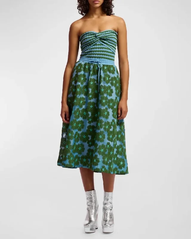 Feast Floral Embroidered Skirt In Emerald belted skirt waist