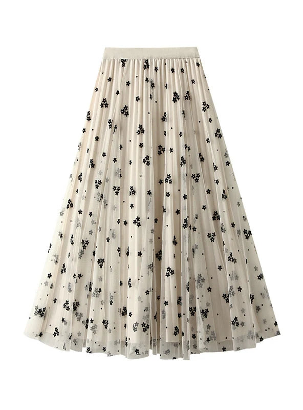 Flocking Flowers Skirt On Both Sides tiered skirt playful