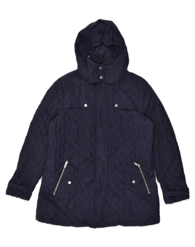 TOMMY HILFIGER Womens Hooded Quilted Jacket UK 18 XL Navy Blue Polyester Rayon Jacket Velvet Jacket Corduroy Jacket