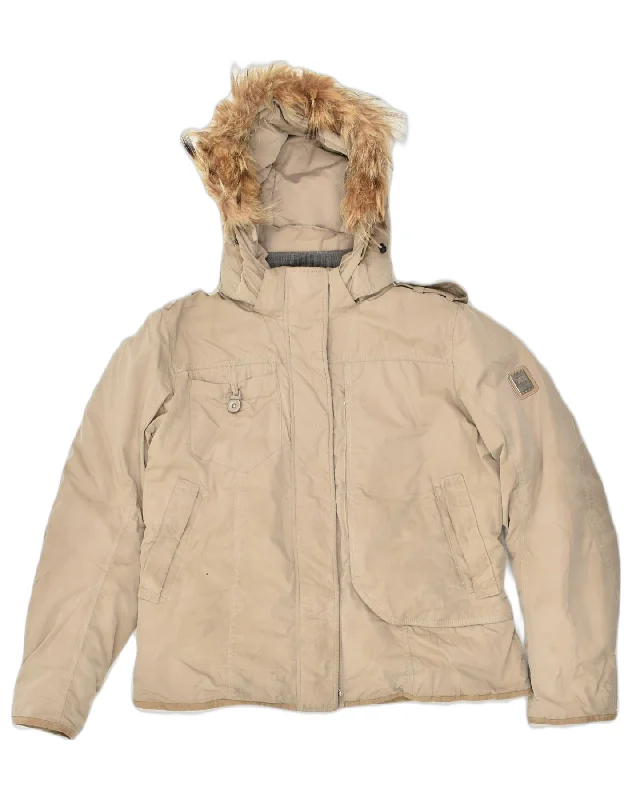THINK PINK Womens Hooded Windbreaker Jacket UK 20 2XL Beige Nylon Fabric Polyester Fabric Spandex Fabric