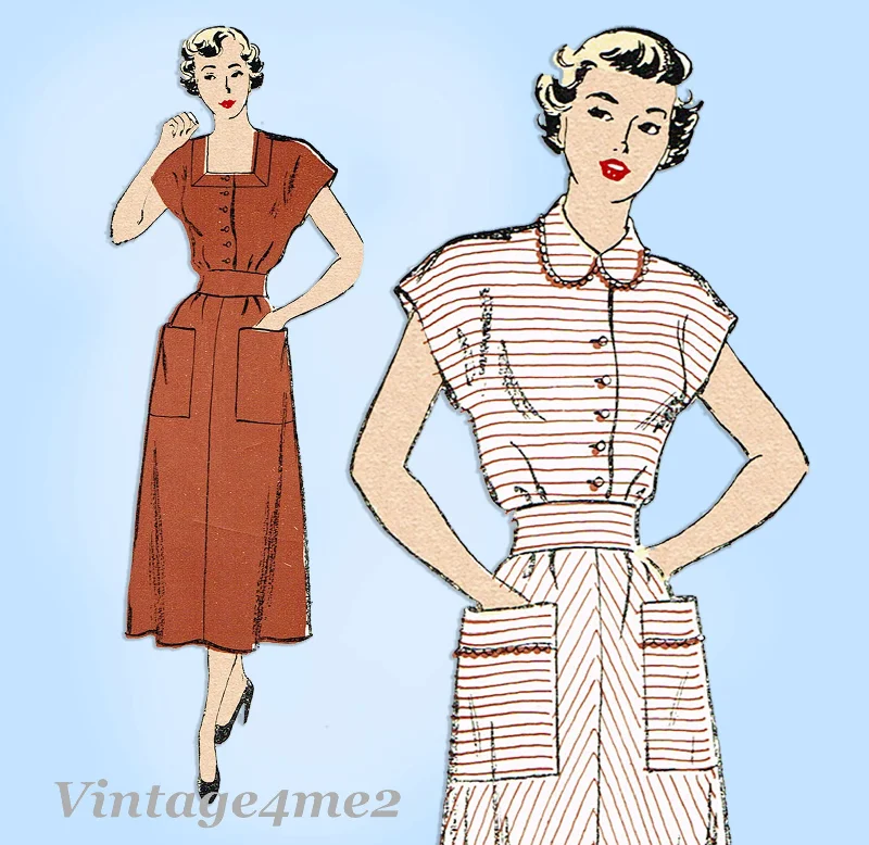 New York 659: 1940s Uncut Misses House Dress Sz 32 Bust Vintage Sewing Pattern Maxi Flowy Bohemian