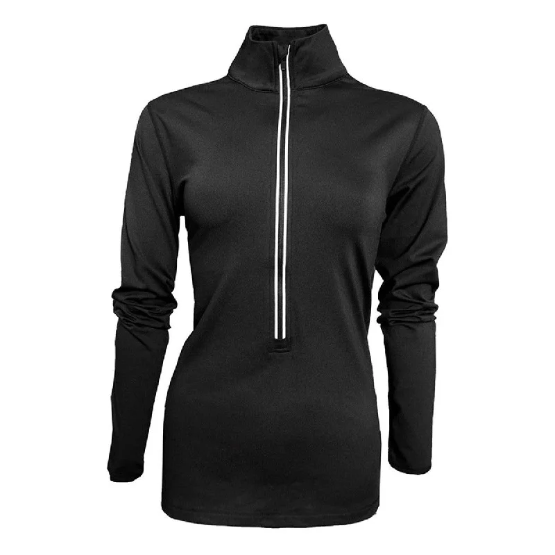 BAW Women's Black 1/2 Zip Comfort Weight Sweatshirt Zip Hoodie Drawstring Kangaroo Pocket