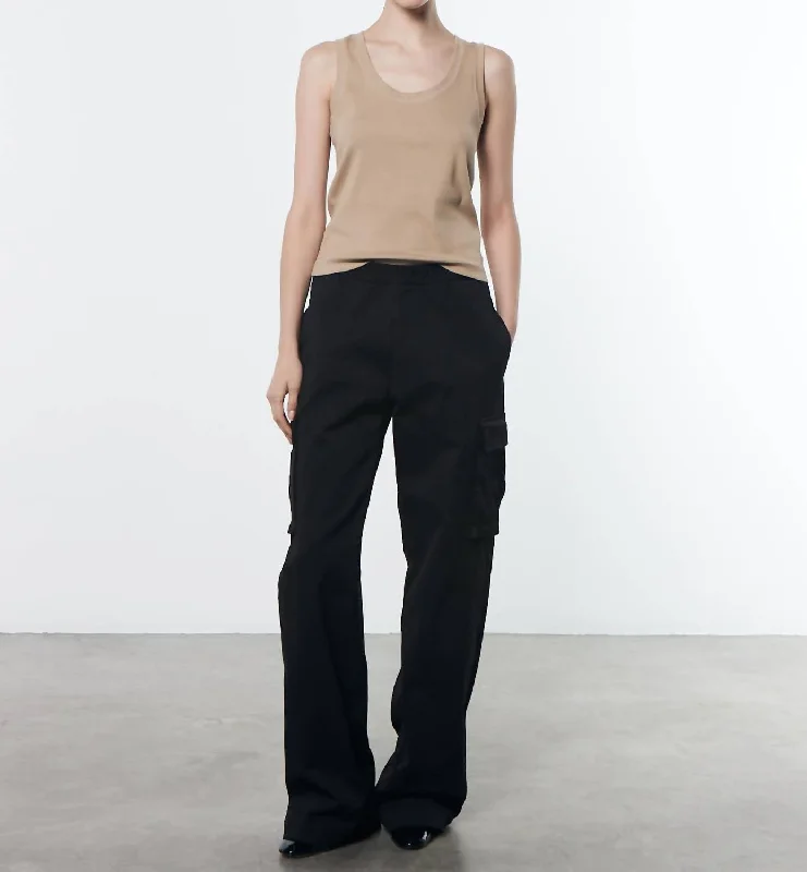 Soft Touch Cargo Pant In Black Casual Wide Pants