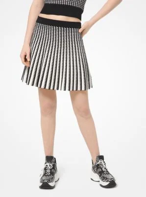 Geo Grid Pleated Mini Skirt linen skirt light