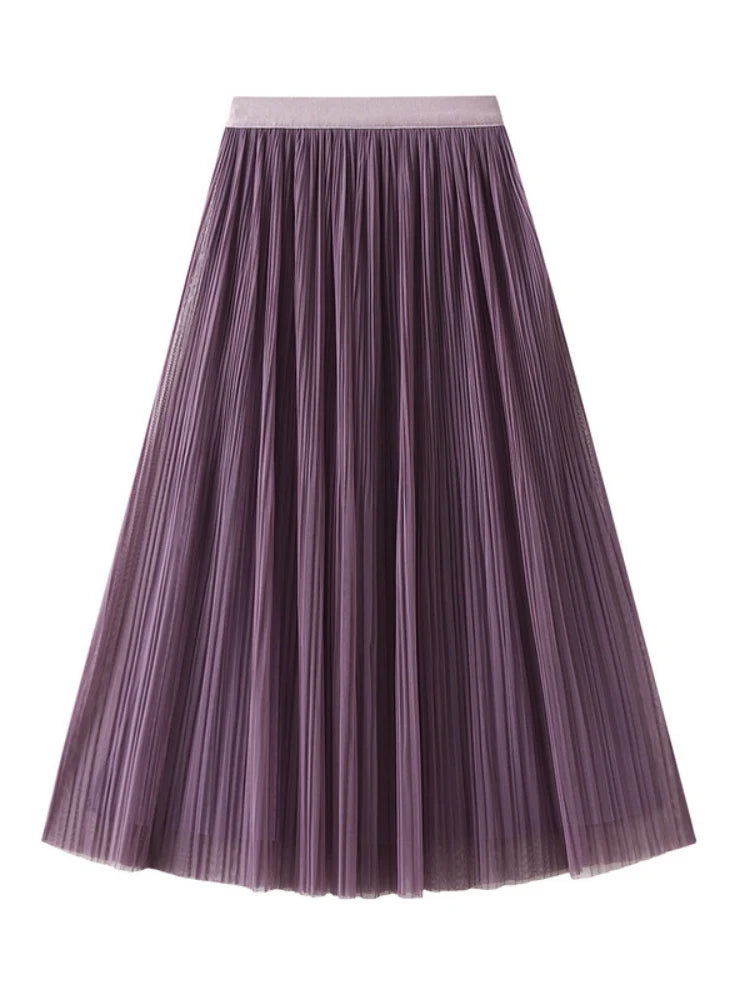 High Waist Pleated Gauze Skirt velvet skirt rich