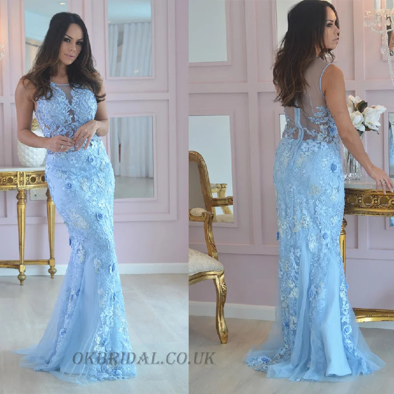 Sleeveless Prom Dress, Tulle Prom Dress, Applique Prom Dress, Round Neckline Prom Dress, KX26 Tunics Practical easy-care