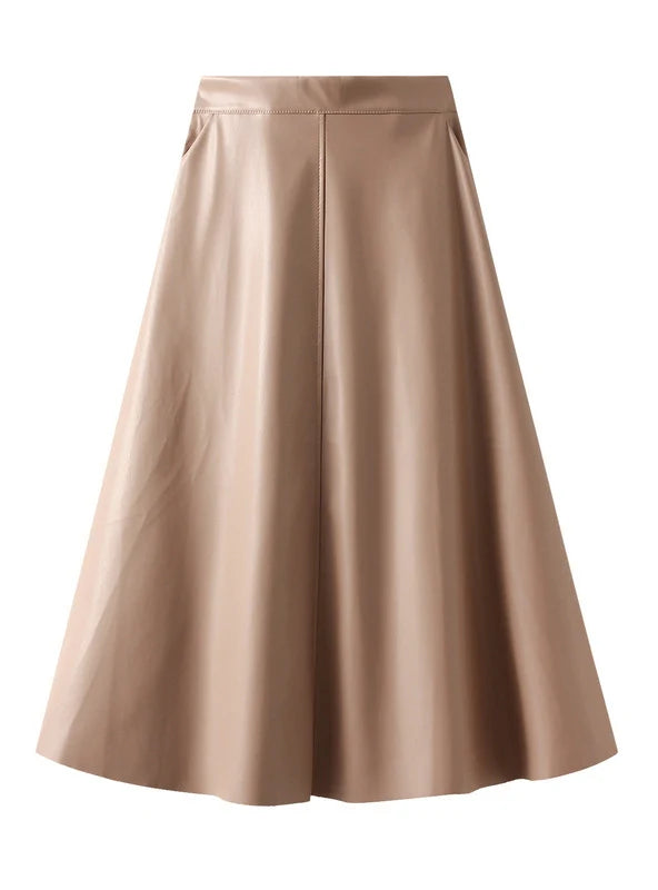 High Waist PU Leather Solid Color Skirt cashmere skirt soft