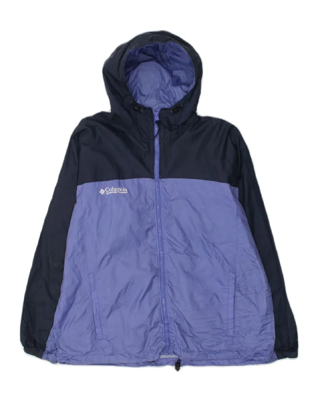 COLUMBIA Womens Hooded Rain Jacket UK 16 Large Purple Colourblock Insulated Jacket Fitted Jacket Loose Jacket